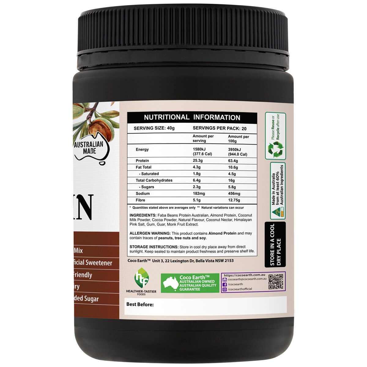 Coco Earth Almond Protein Chocolate Flavour 800g