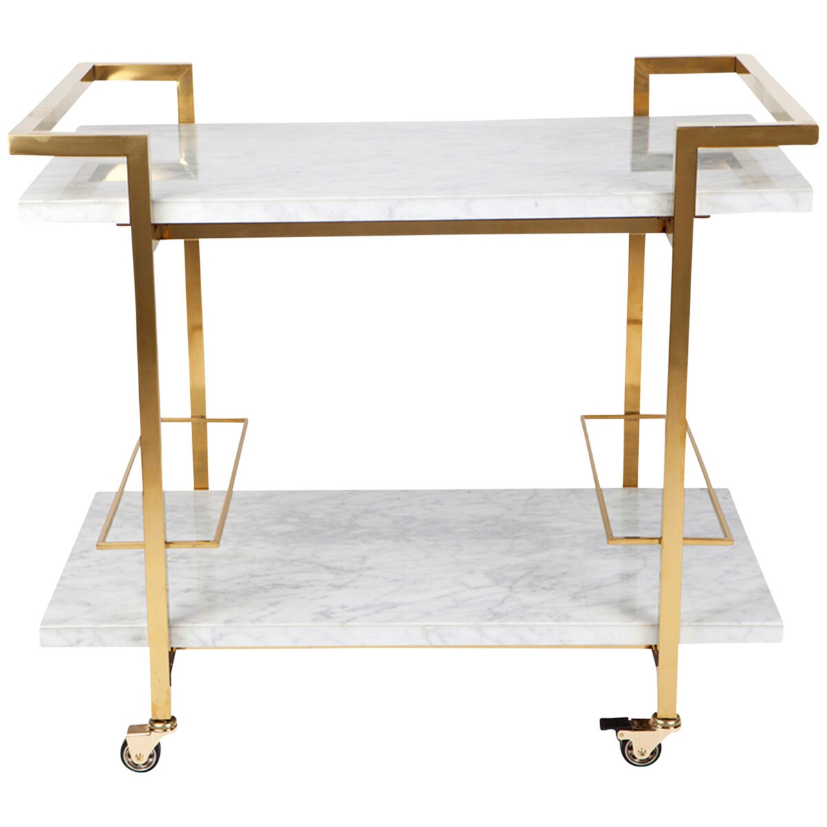 Cafe Lighting and Living Franklin White Marble Bar Cart, Gold/