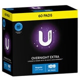 U By Kotex Overnight Extra Pads with wings 60 pack