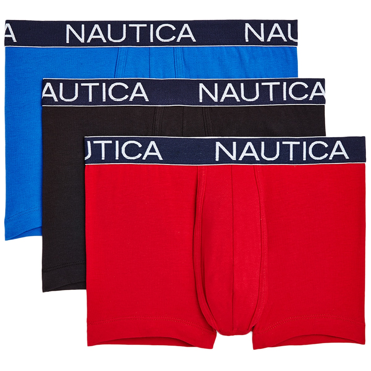 Nautica Men's 3pk Trunks Black, Blue & Red