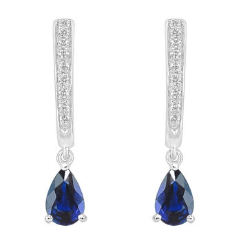 14KT White Gold 0.09ctw Diamond And Sapphire Earrings