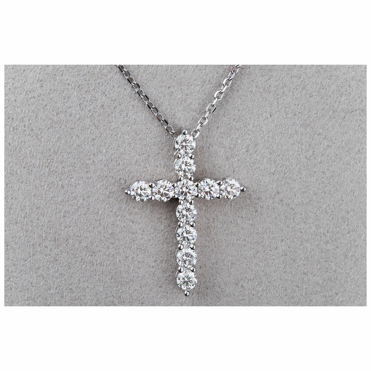 18KT White Gold 2.0ctw Round Diamond Adjustable Cross Pendant