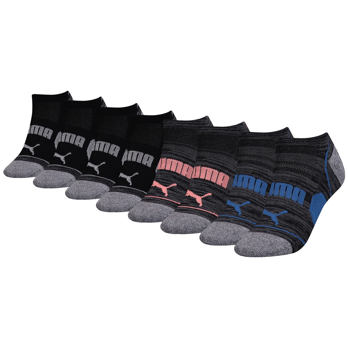 Puma 8pk No Show Socks - Black/Peach