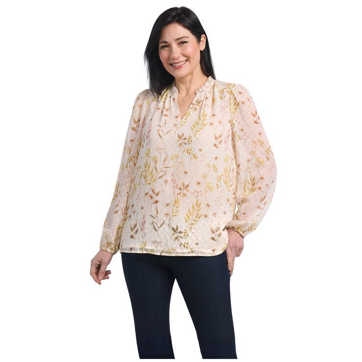Hilary Radley Women's Long Sleeve Blouse Beige Olive Hilary Radley Women's Long Sleeve Blouse Beige Olive