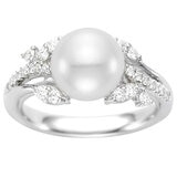 14KT White Gold 0.34ctw Diamond Cultured Pearl Ring