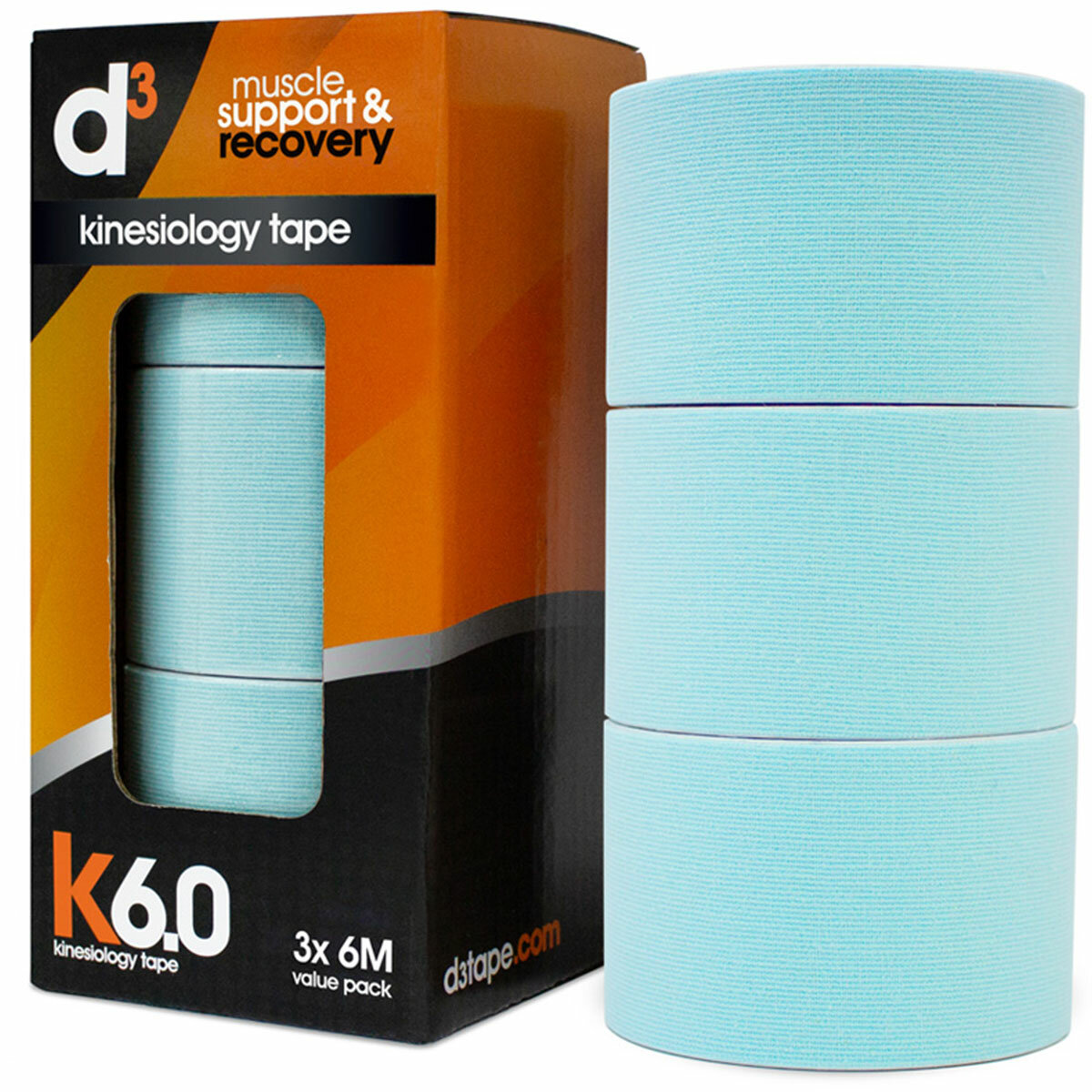 d3 K6.0 Kinesiology Tape 50mm x 6M x 3 Tapes