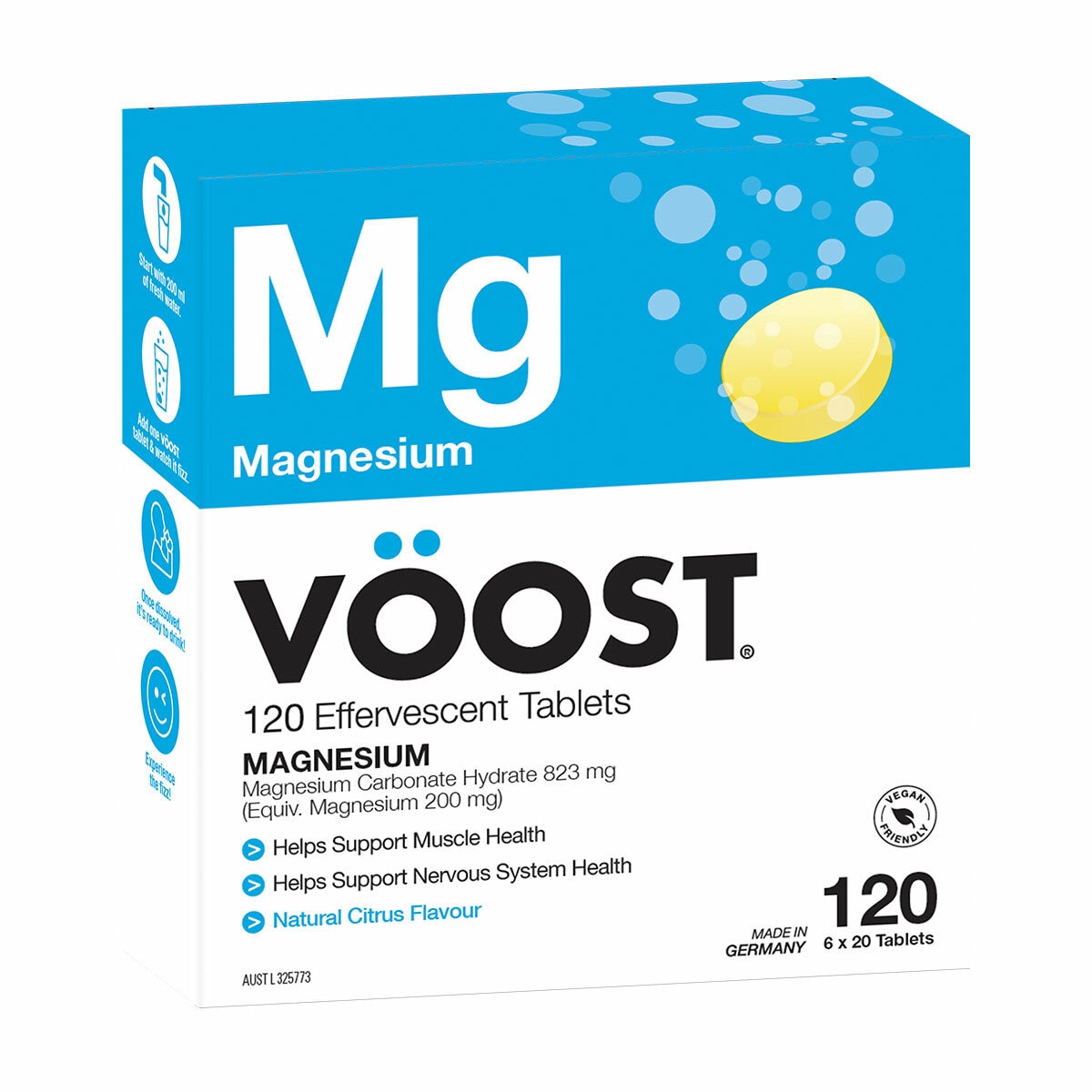 Voost Magnesium Natural Citrus Effervescent Vitamins Supplement Tablets 120 Pack