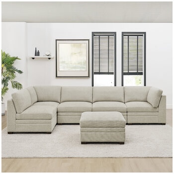 Thomasville 6 Piece Fabric Modular Sectional With Storage Ottoman