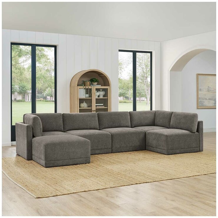 Thomasville 6PC Fabric Modular Sectional with Ottoman Grey