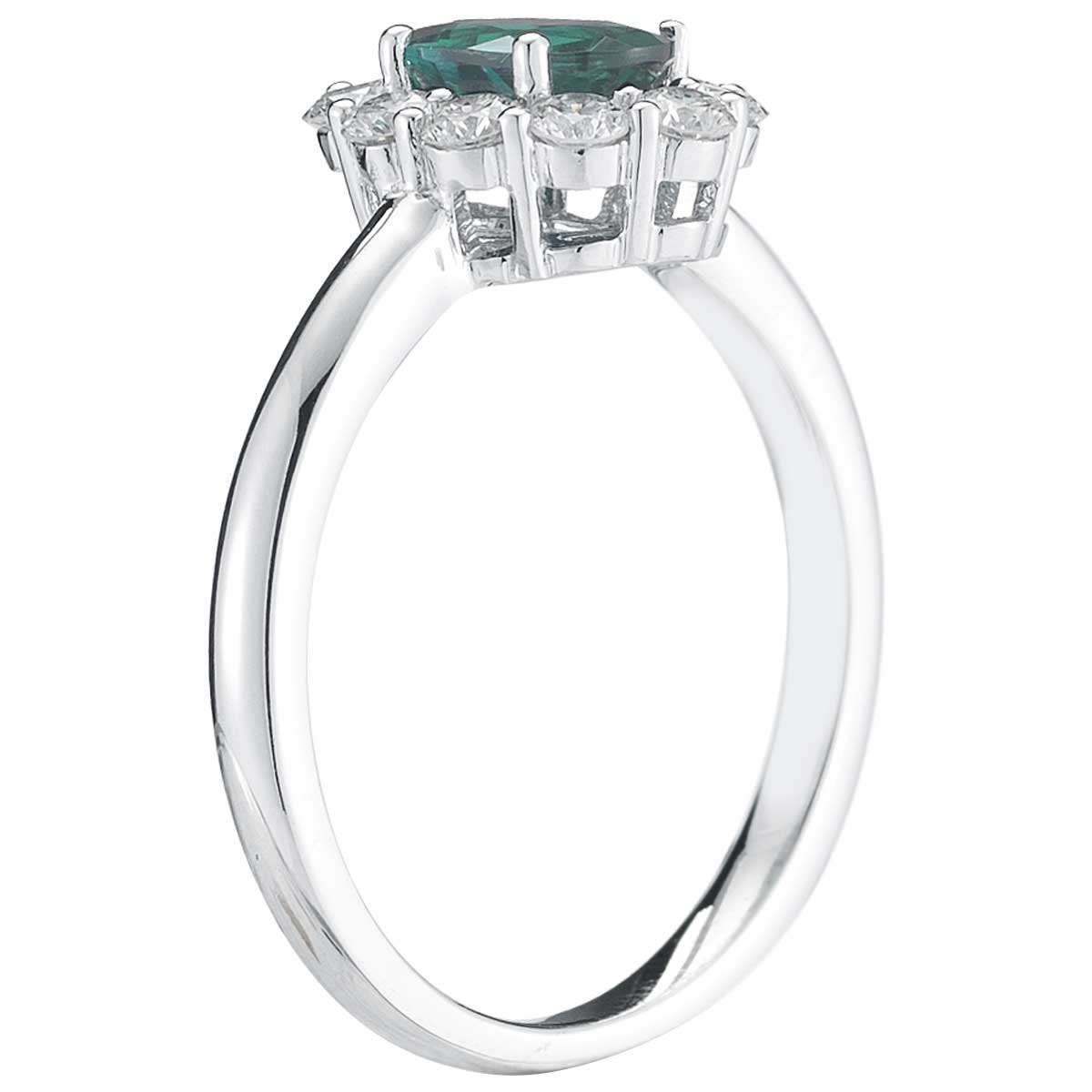 18KT White Gold 0.50ctw Round Diamond And Oval Lab Emerald Ring
