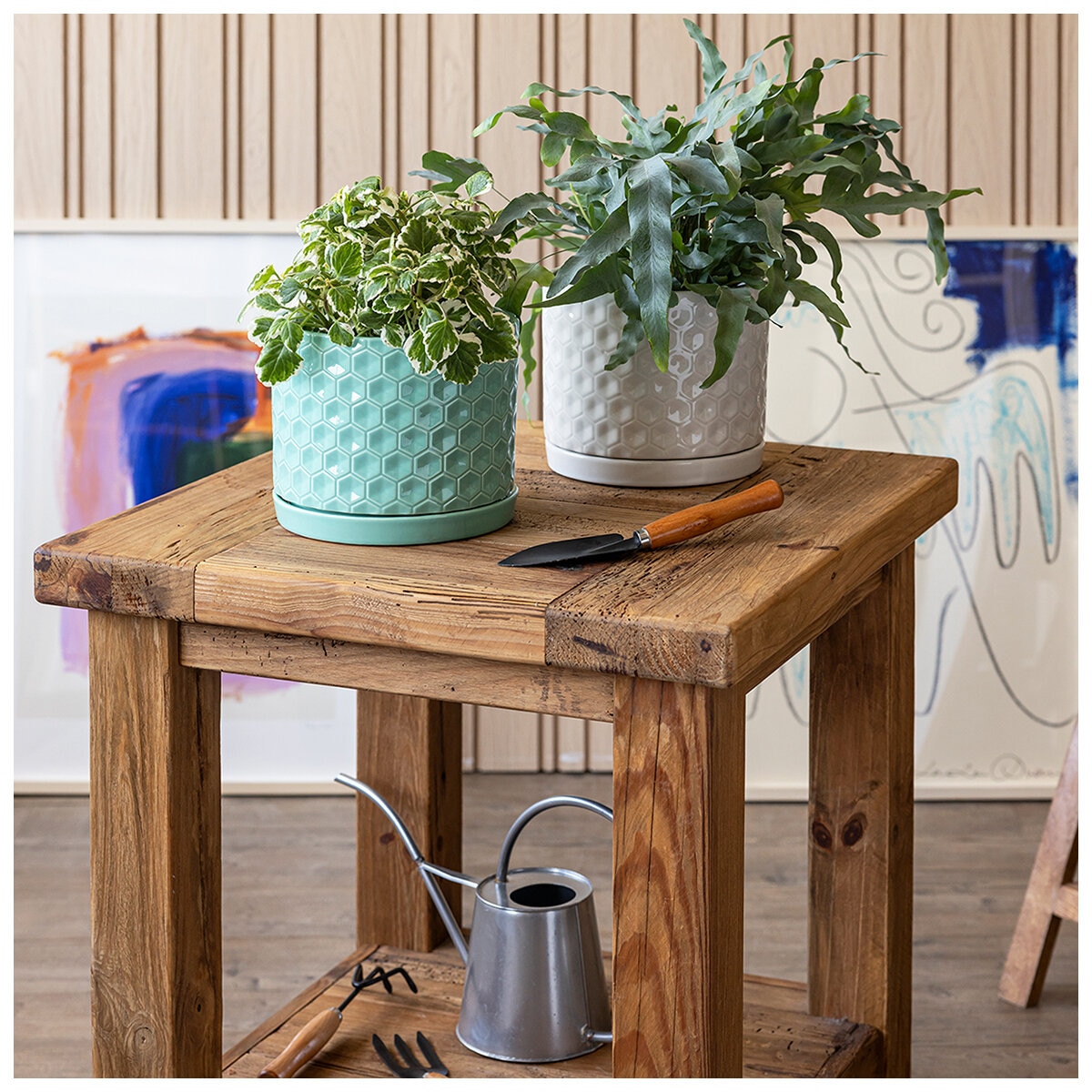 over&back Set Of 2 Honeycomb Ceramic Planters