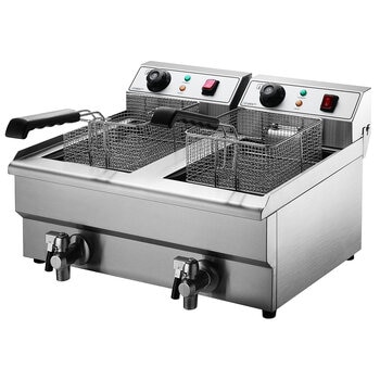 Devanti Electric Commercial Chip Cooker Deep Fryer Twin Frying Basket Countertop 20L CDF-DR20-DOUBLE-SI