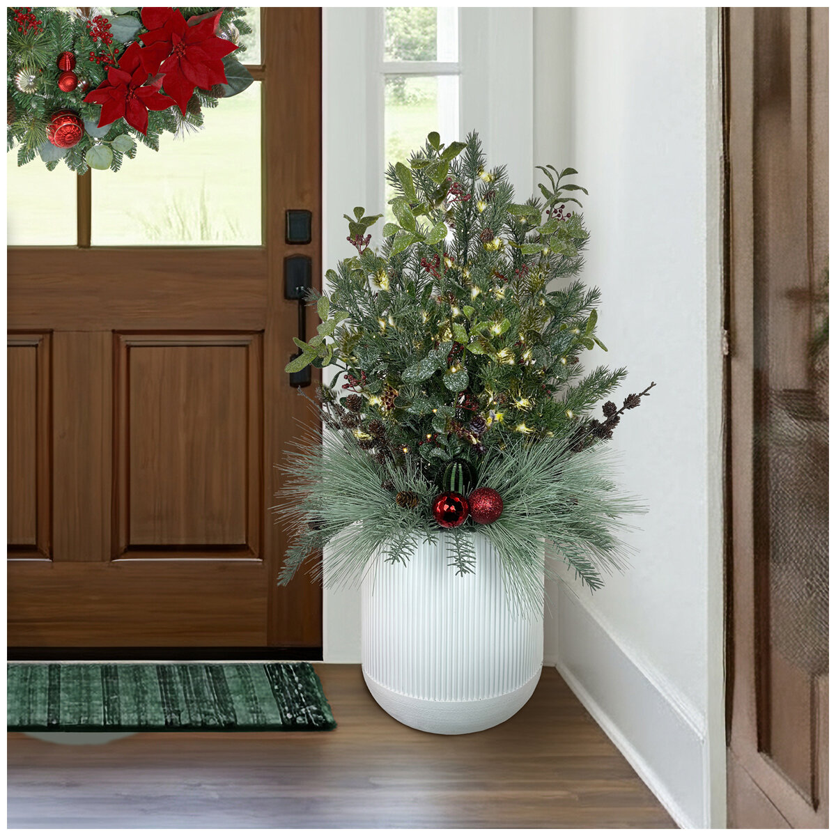 Pre-Lit Holiday Topiary 99cm White Pre-Lit Holiday Topiary 99cm White