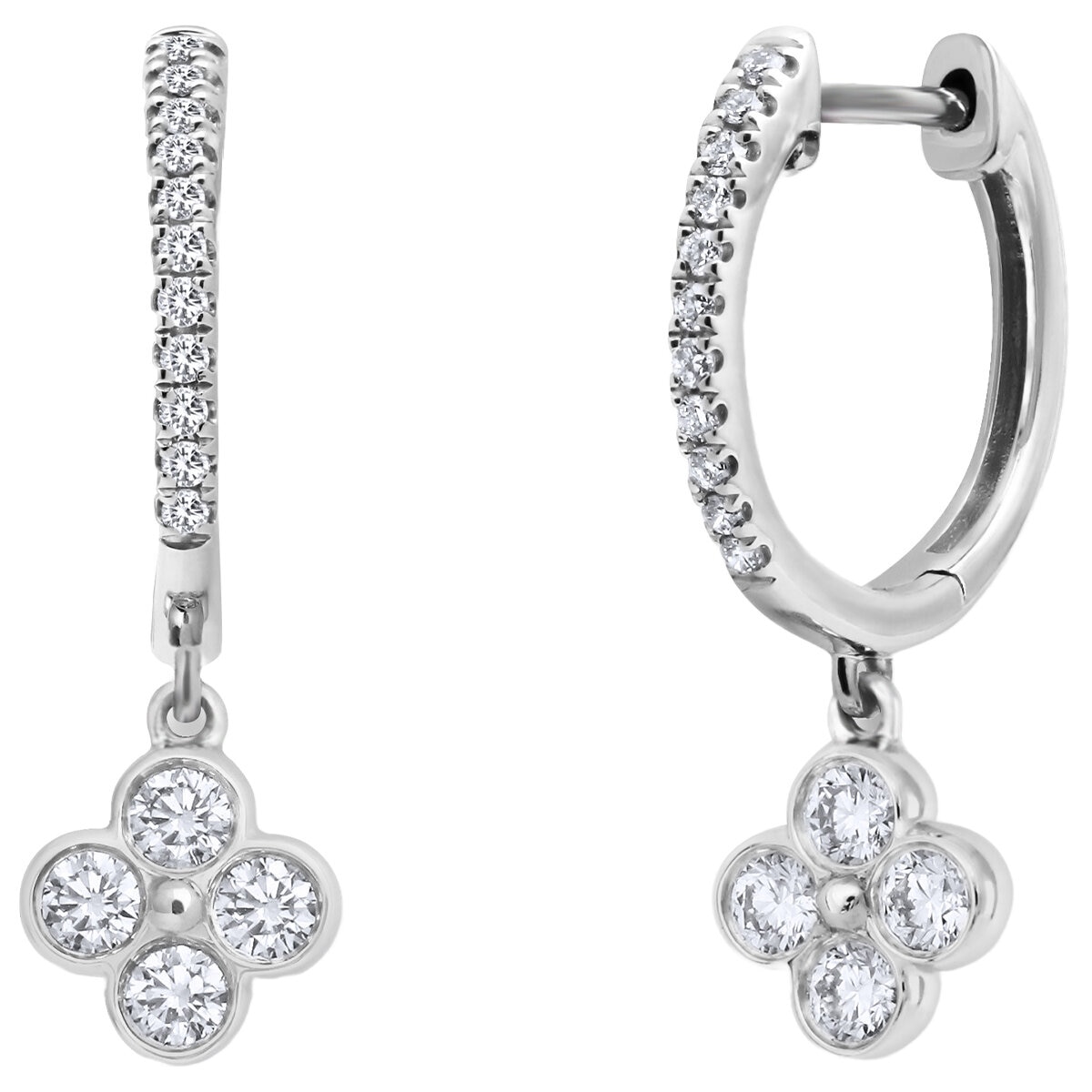 18KT WG Quatrefoil Rub Over Earrings with 0.37CTW Stone Set Drop