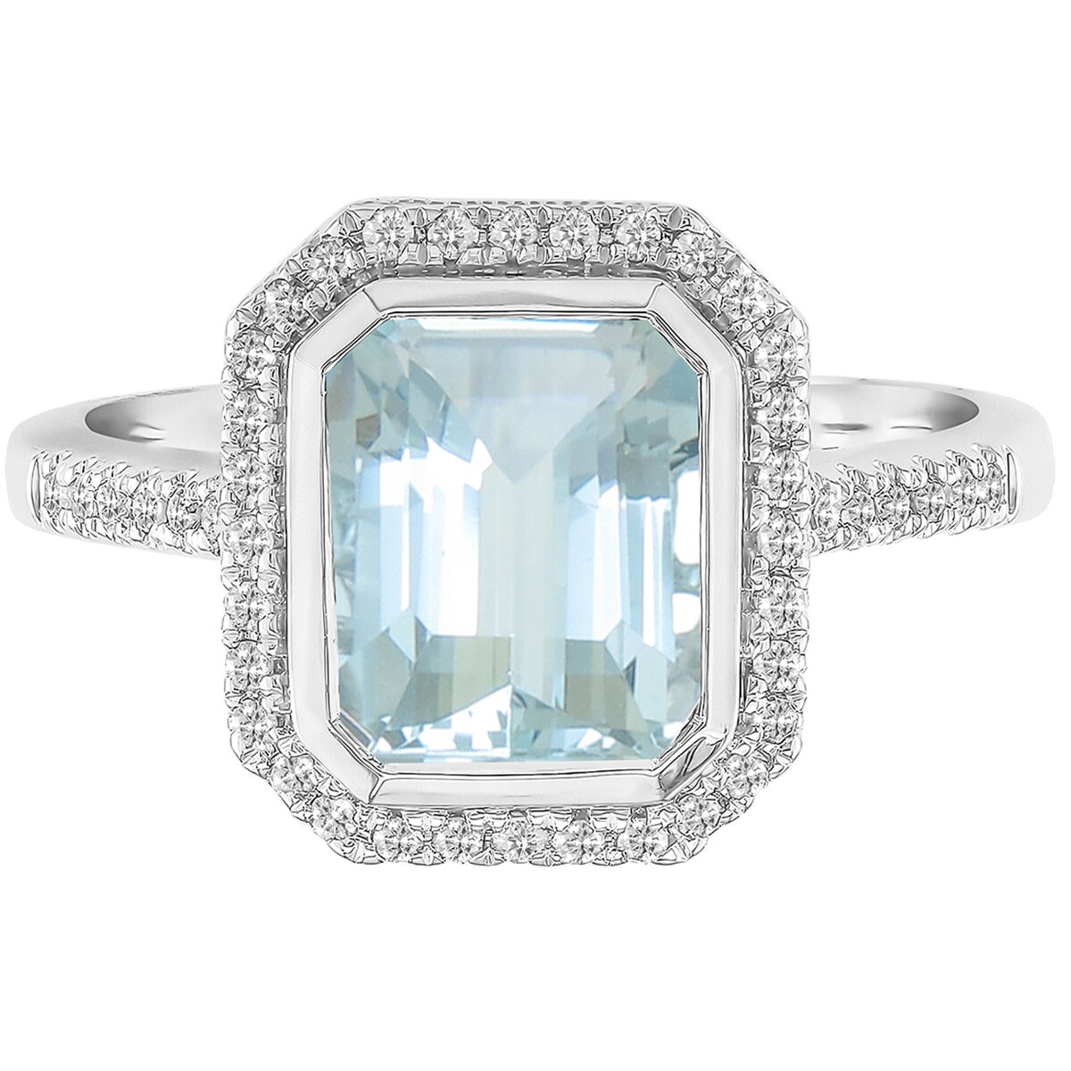 18KT White Gold 0.18ctw Round Diamond Aquamarine Centre Ring