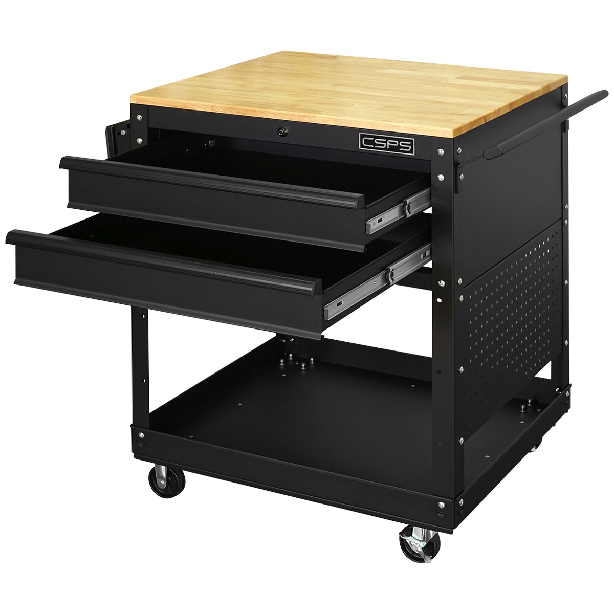 CSPS Tool Cart Rubber wood work Surface (68.6CM) 2 Drawer