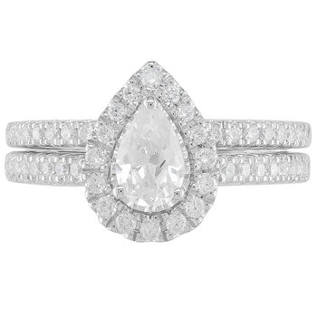 18KT White Gold 1.00ctw Diamond Bridal Set 0.50ctw Pear Centre