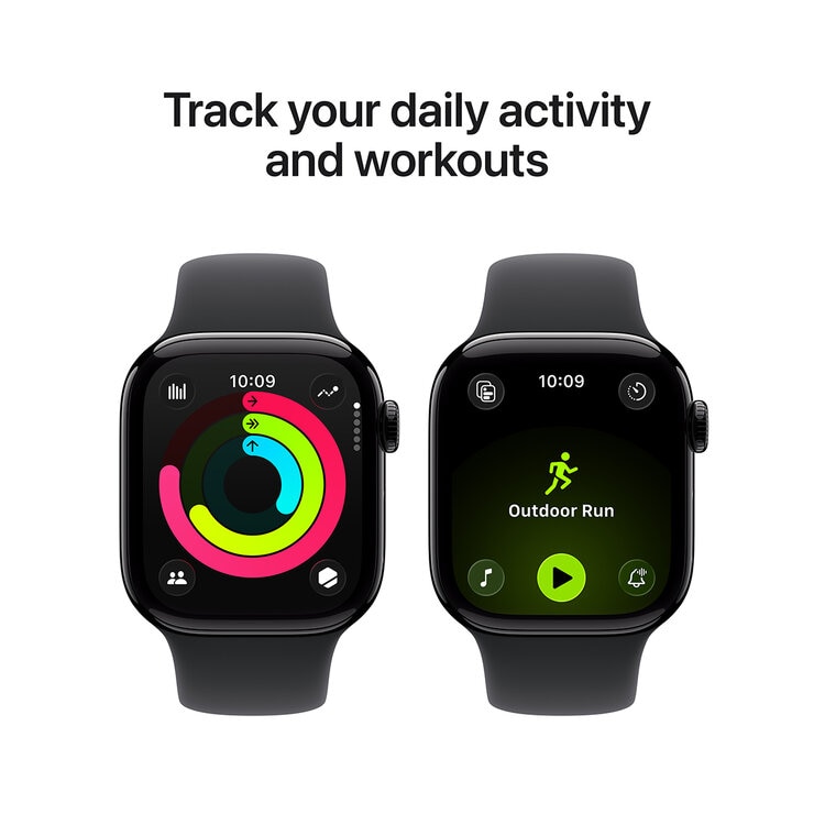 Apple Watch Series 11 GPS + Cellular 42mm Jet Black Aluminium Case with Black Sport Band - M/L
