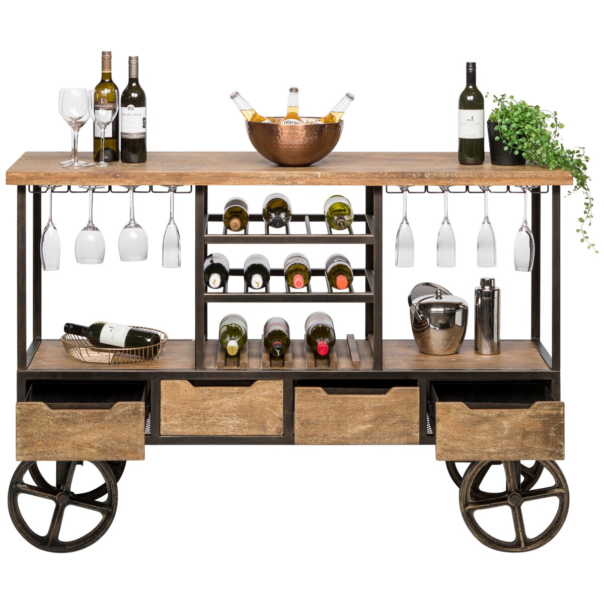 Wine Stash Wooden Bar Cart with Wine Storage