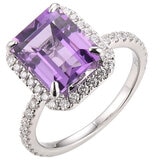 18KT White Gold 0.49ctw Round Diamond Halo Amethyst Ring