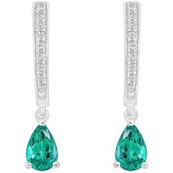 14KT White Gold 0.09ctw Diamond And Lab Emerald Earrings