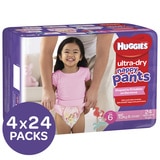 Huggies Ultra Dry Nappy Pants, Girls, Size 6 Junior (15+kg), 96 Count
