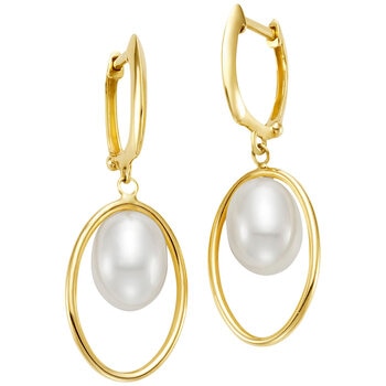 14KT Yellow Gold Cultured Freshwater Pearl Halo Drop Earrings
