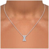 18KT White Gold 0.18ctw Round Diamond 'X' Pendant 18 Inch Chain