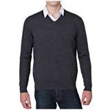 Men's Rough Dress V-Neck Merino Wool Blend Sweater - Charcoal