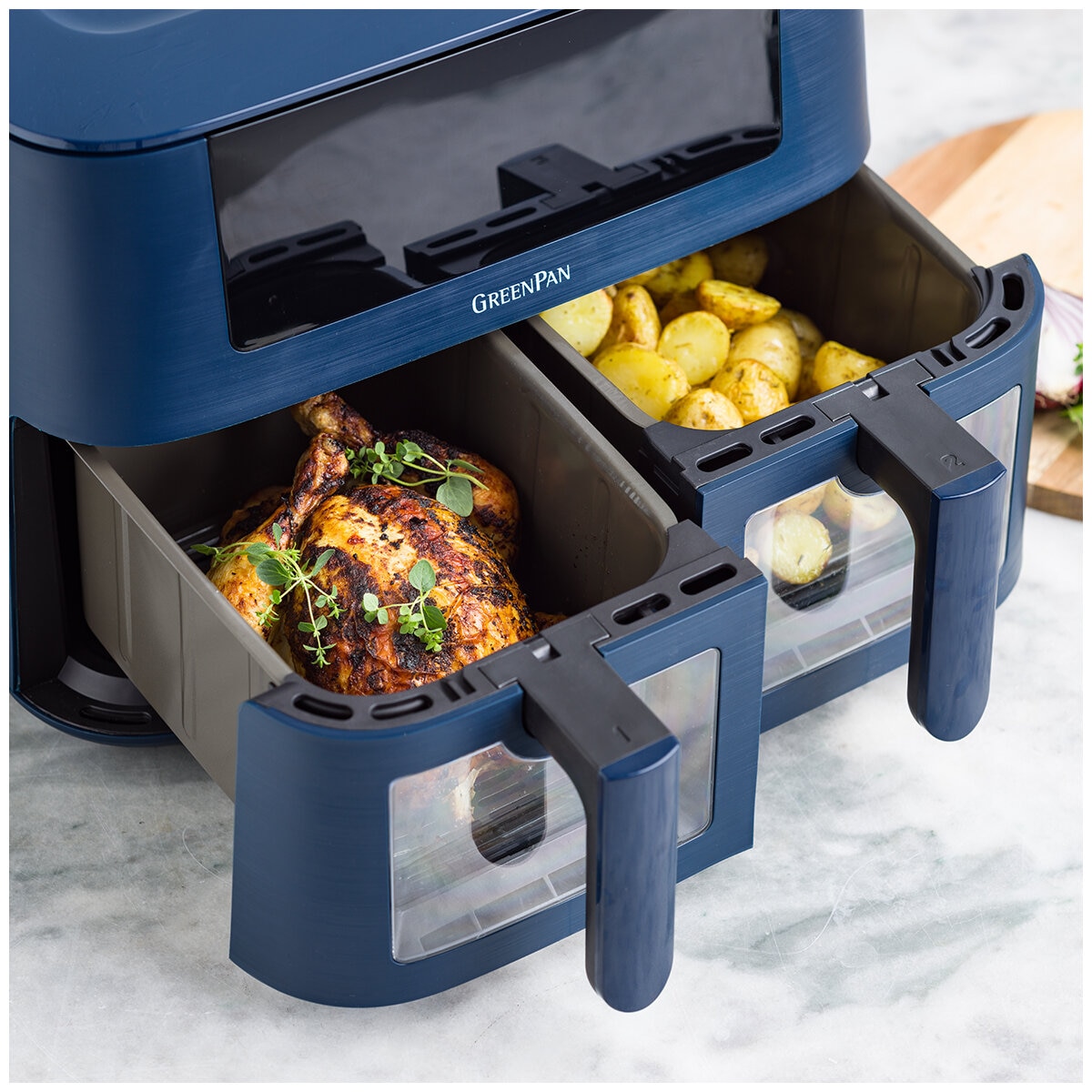 GreenPan Bistro Airfryer 2 basket CC009332-001 Oxford Blue