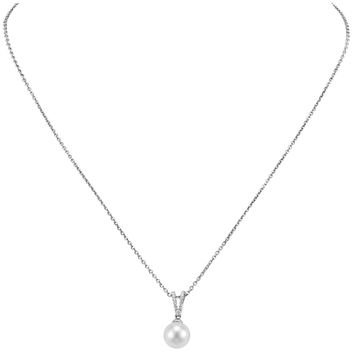 18KT White Gold 0.08ctw Diamond White Cultured Pearl Pendant