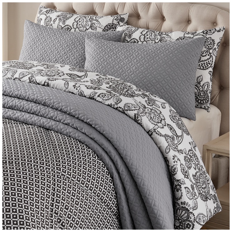 Style Decor King Comforter Set 6pc Dark Grey Costco