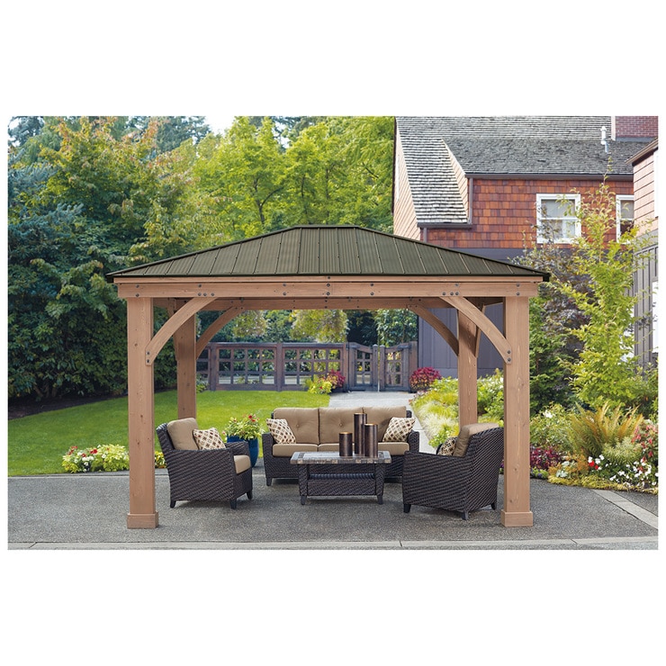 Yardistry 4.3 x 3.7m Wood Gazebo with Aluminium Roof Costco Australia