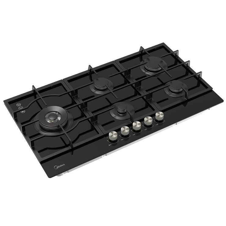 Midea 90cm Black Glass Gas Cooktop Black MCG90GBL Midea 90cm Black Glass Gas Cooktop Black MCG90GBL