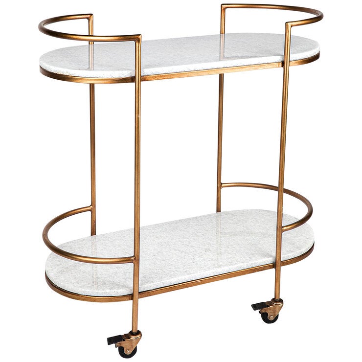 Cafe Lighting and Living Southside White Stone Bar Cart Antique Gold Cafe Lighting and Living Southside White Stone Bar Cart Antique Gold