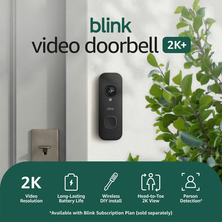 Blink 2K+ Video Doorbell And Mini Camera With Outdoor Adaptor Black Set B0H2XCV2FJ