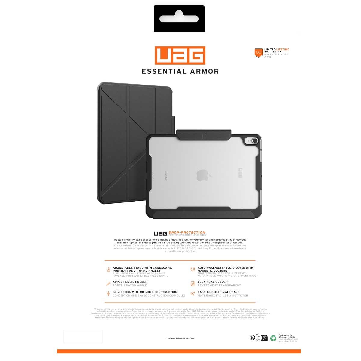 UAG Essential Armor Apple iPad Air M2 6th Gen Folio Rugged Case Black 124474114040