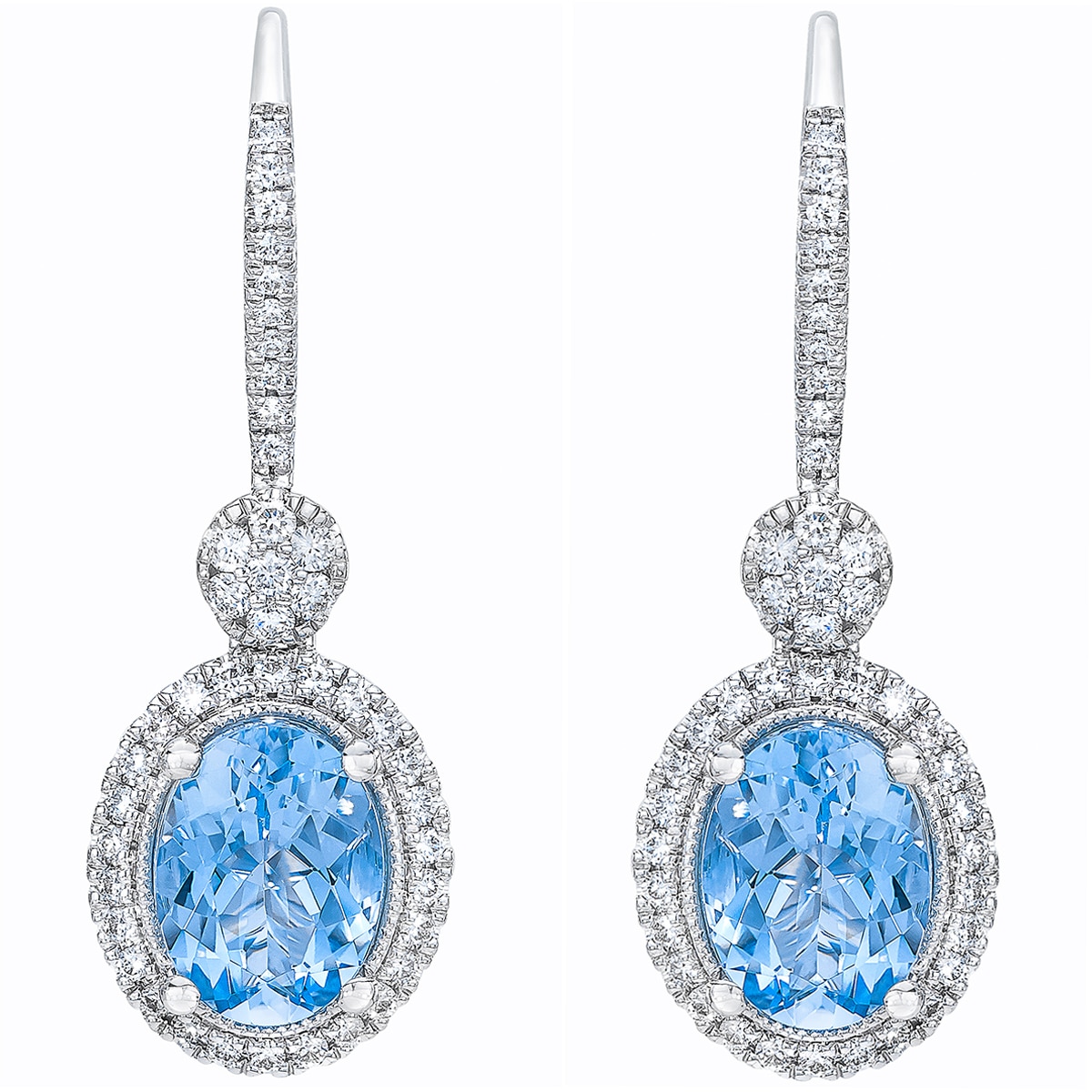 0.38ctw Diamond with Oval Aquamarine Drop Earrings