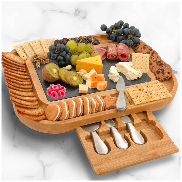 Carrara Bamboo Cheese Board With Stainless Steel Knives