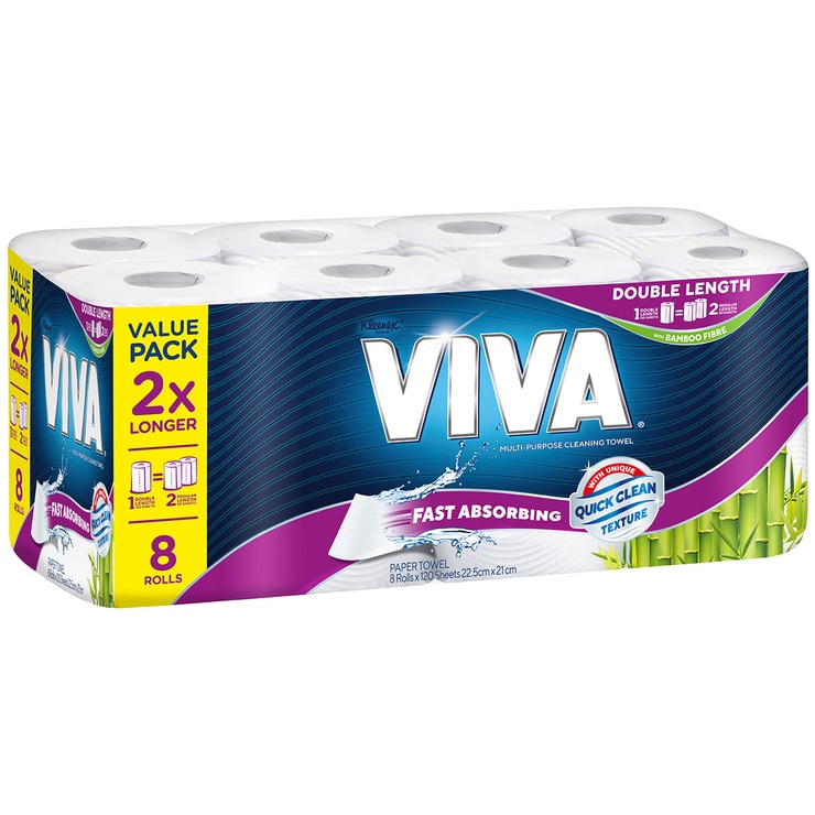 Kleenex Viva Paper Towels Double Length with Bamboo Fibre 8 x 120
