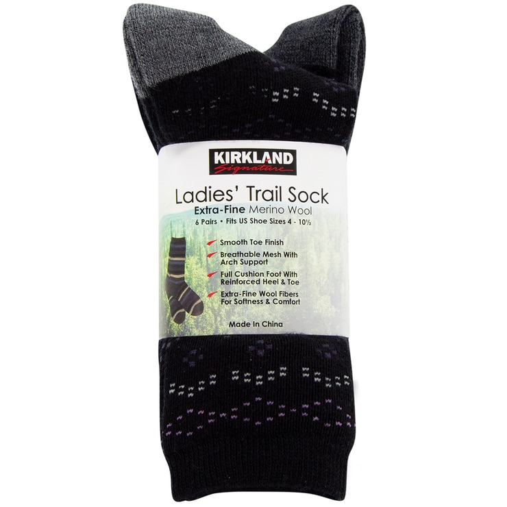 Kirkland Signature Ladies' Trail Sock 6pk Black & Purple Costco Australia