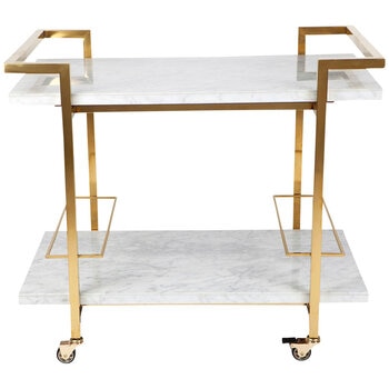 CAFE LIGHTING & LIVING Franklin White Marble Bar Cart Gold