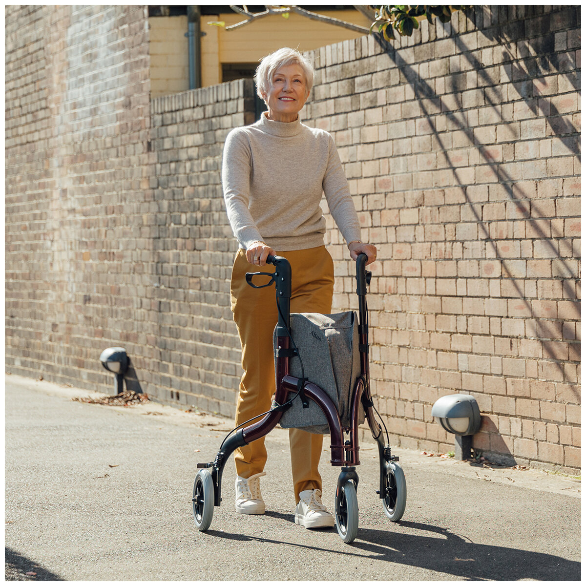 Altus Premium Lightweight 3 Wheel Rollator Walker With Convenient Storage Bag Red