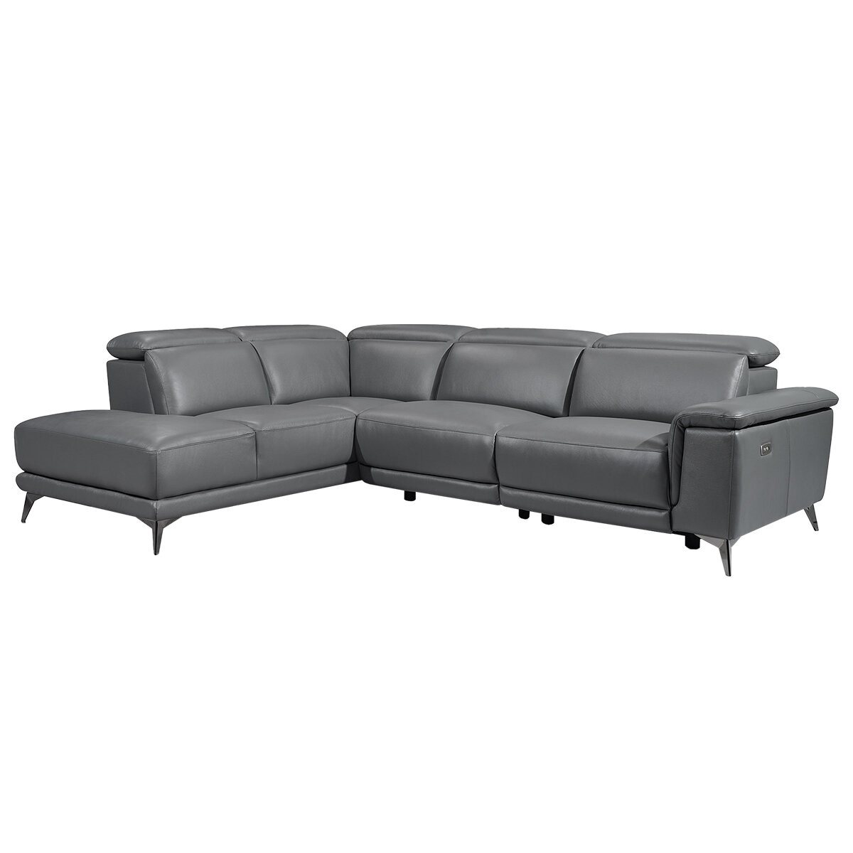 Valencia Pista Leather Reclining Sectional Lounge Left Chaise Grey