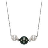 14KT White Gold 8-9mm Cultured Freshwater And 10-11mm Cultured Saltwater Tahitian Pearls And Diamond Cut Bead Necklace