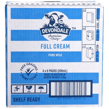 Devondale Full Cream Long Life Milk 24 x 200ml