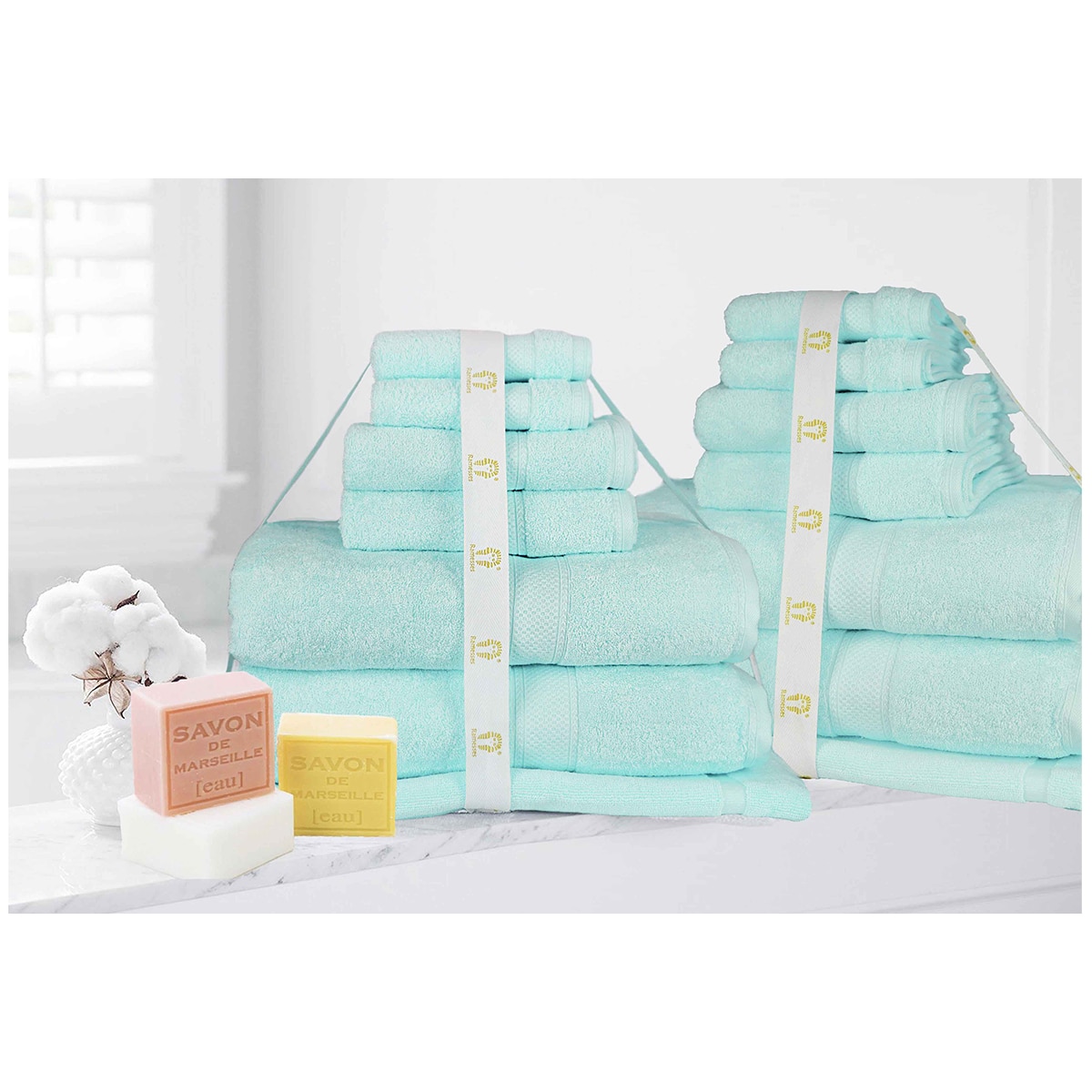 Kingtex Ramesses 100% Cotton Bath Sheet Sets 14 piece - Soft Aqua