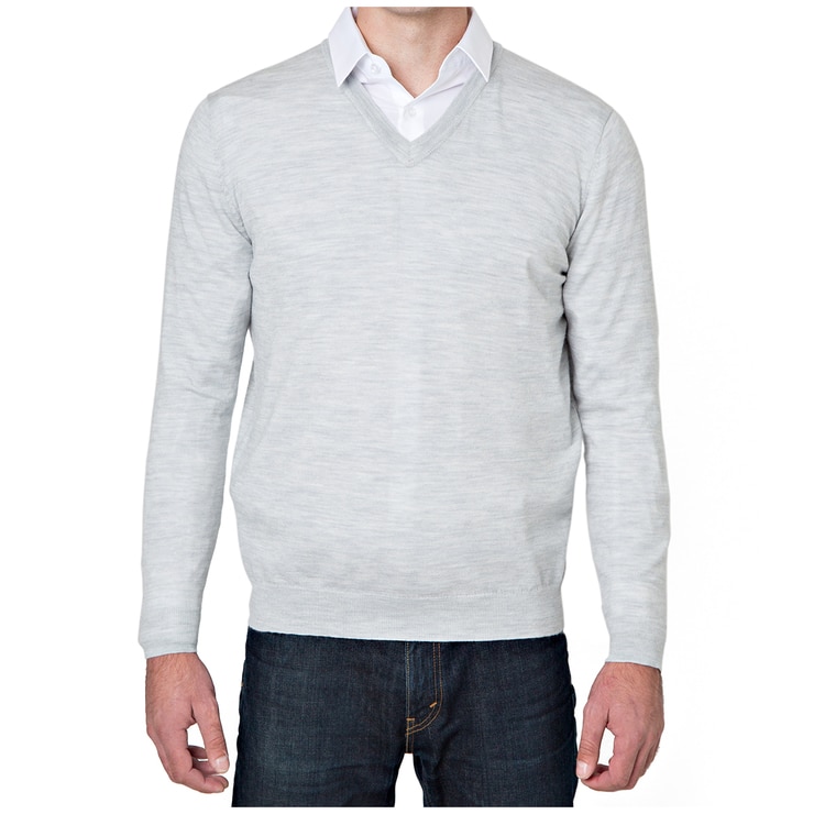 Rough Dress Men's V-Neck Merino Wool Blend Sweater Grey | Costco Australia