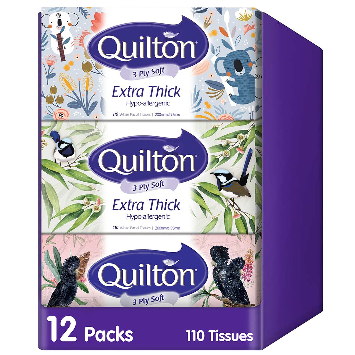 Quilton 3ply Facial Tissues 12 x 110 sheets Quilton 3ply Facial Tissues 12 x 110 sheets