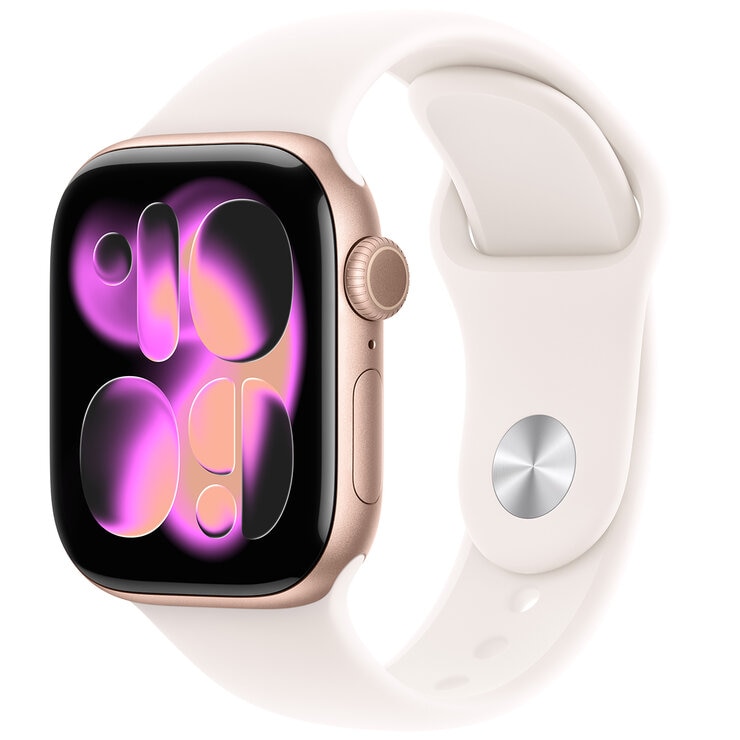Apple Watch Series 11 GPS + Cellular 46mm Rose Gold Aluminium Case with Light Blush Sport Band - S/M